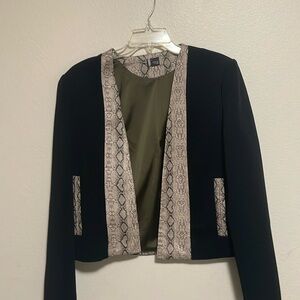 Black cropped blazer with snakeskin faux leather